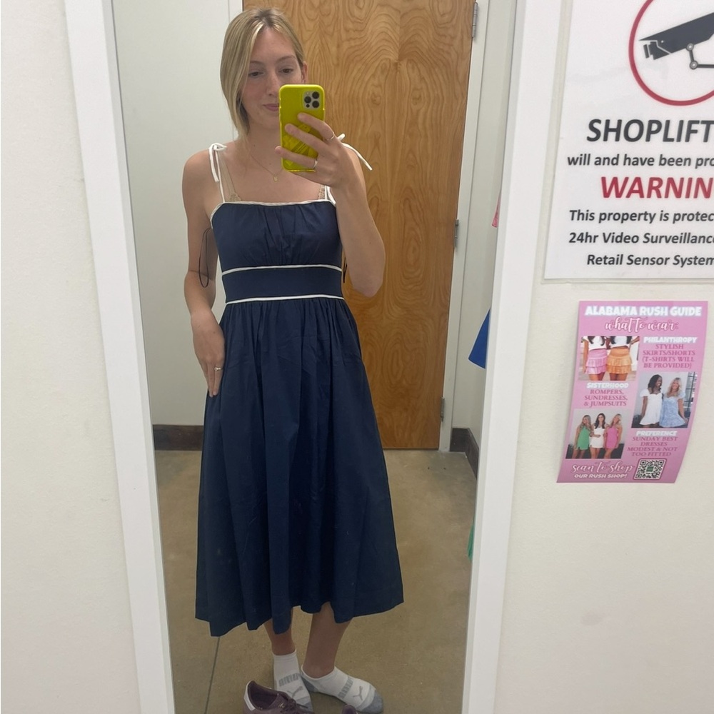 Pants Store Navy Blue Midi Dress with White Trim SIZE SMALL
